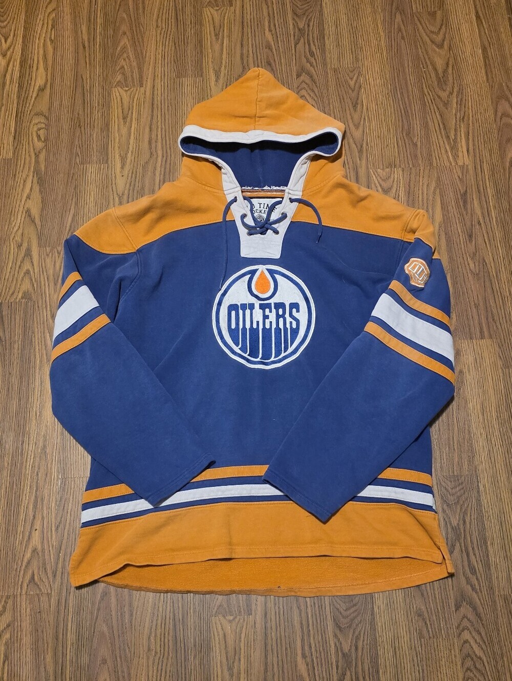 Old Time Hockey Edmonton Oilers Lacer Hoodie Blue Orange NHL Mens L Streetwear